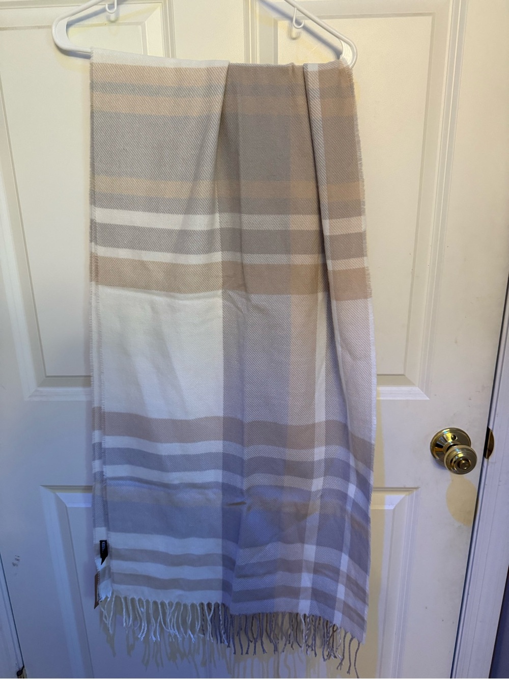 NWT Steve Madden Preppy Plaid Fringe Scarf - Pastel Neutral Soft Wrap